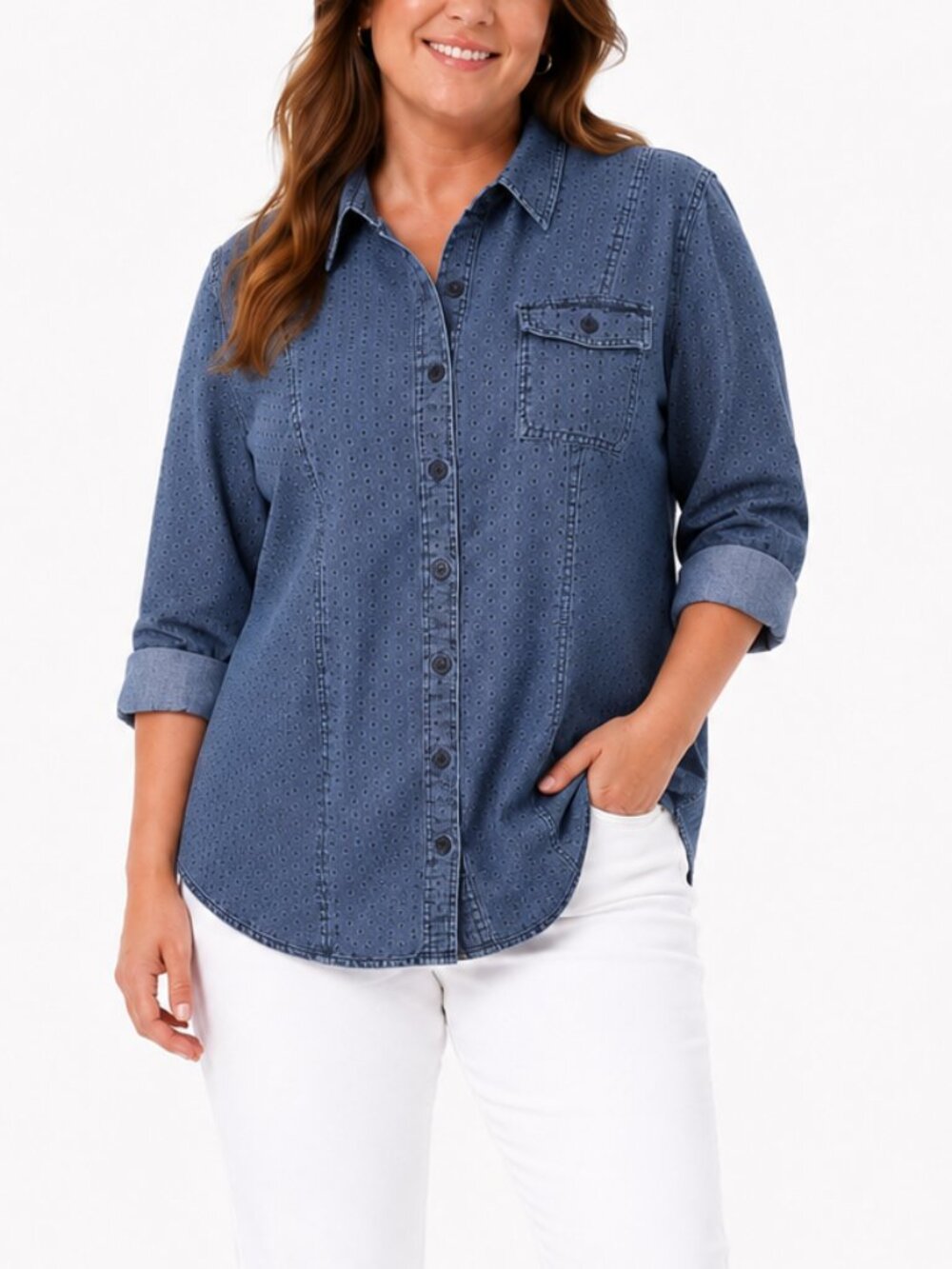 Van Heusen Blue Button-Down Shirt with Navy Dot Print 100% Cotton XXL